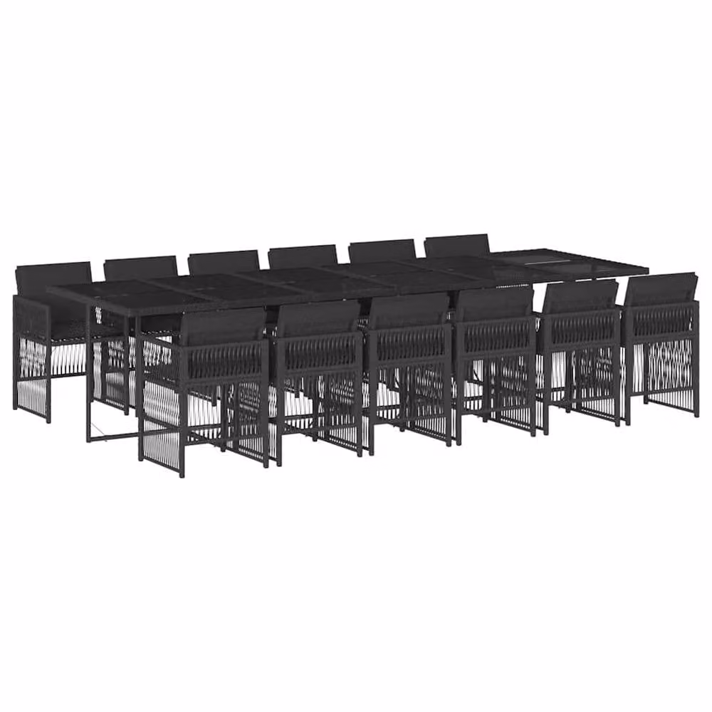 Berkfield Home 12-Seater Black Poly Rattan Garden Dining Set with Glass Tabletop – 2