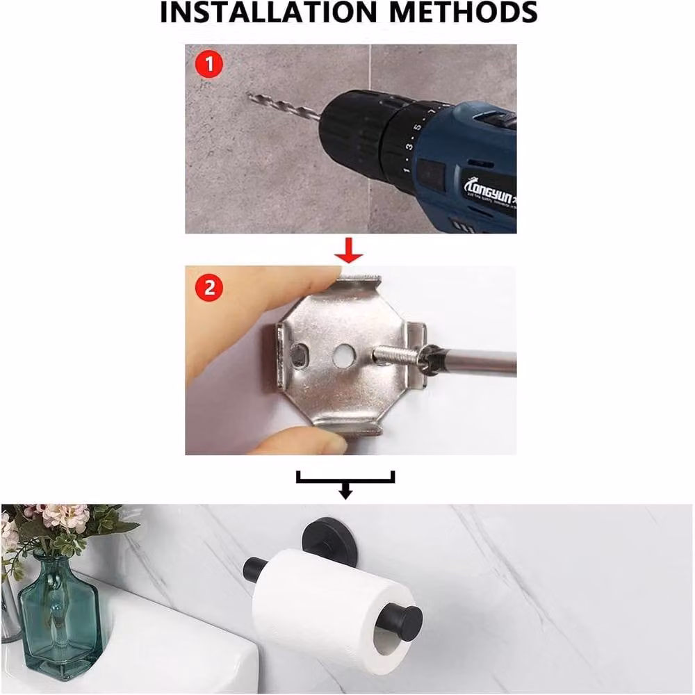 FLAVORA Wall Mounted Toilet Roll Holder Bar in Black, Width: 180 cm, Height: 180 cm – 2