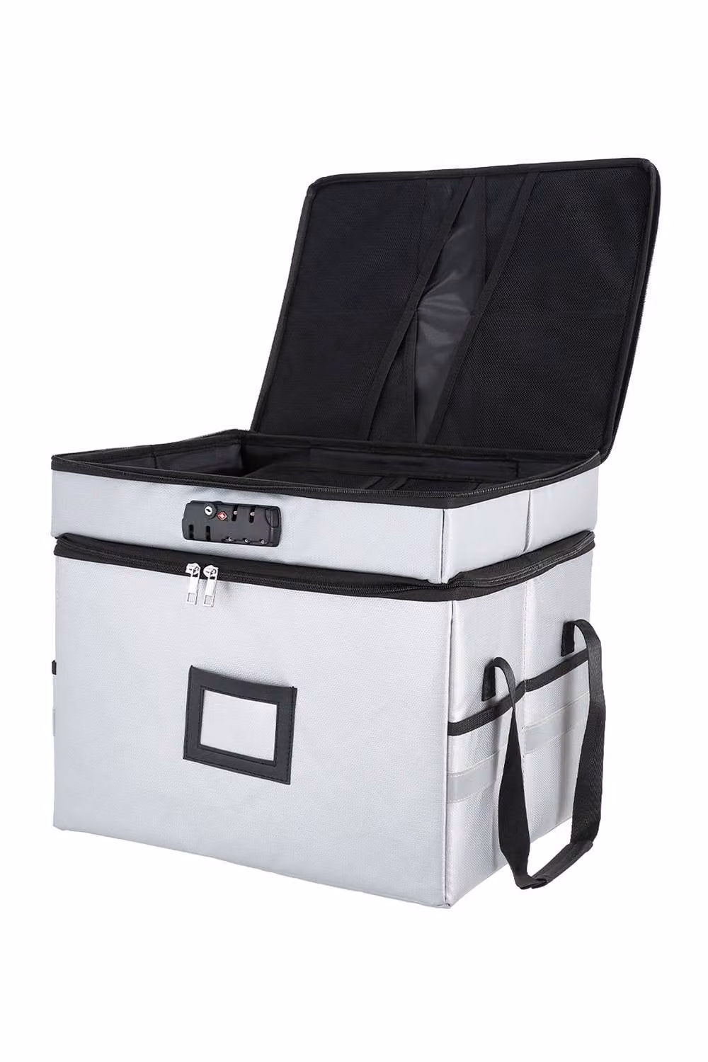 H&O Direct Portable Fireproof and Waterproof A4 Document Box with Dual Layers, Lock and Handles in Grey – 3