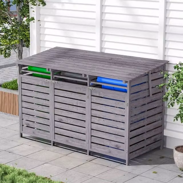 SPETLEK Grey Triple Bin Store Shed with Pent Roof, W: 100 cm, D: 60 cm, H: 122 cm