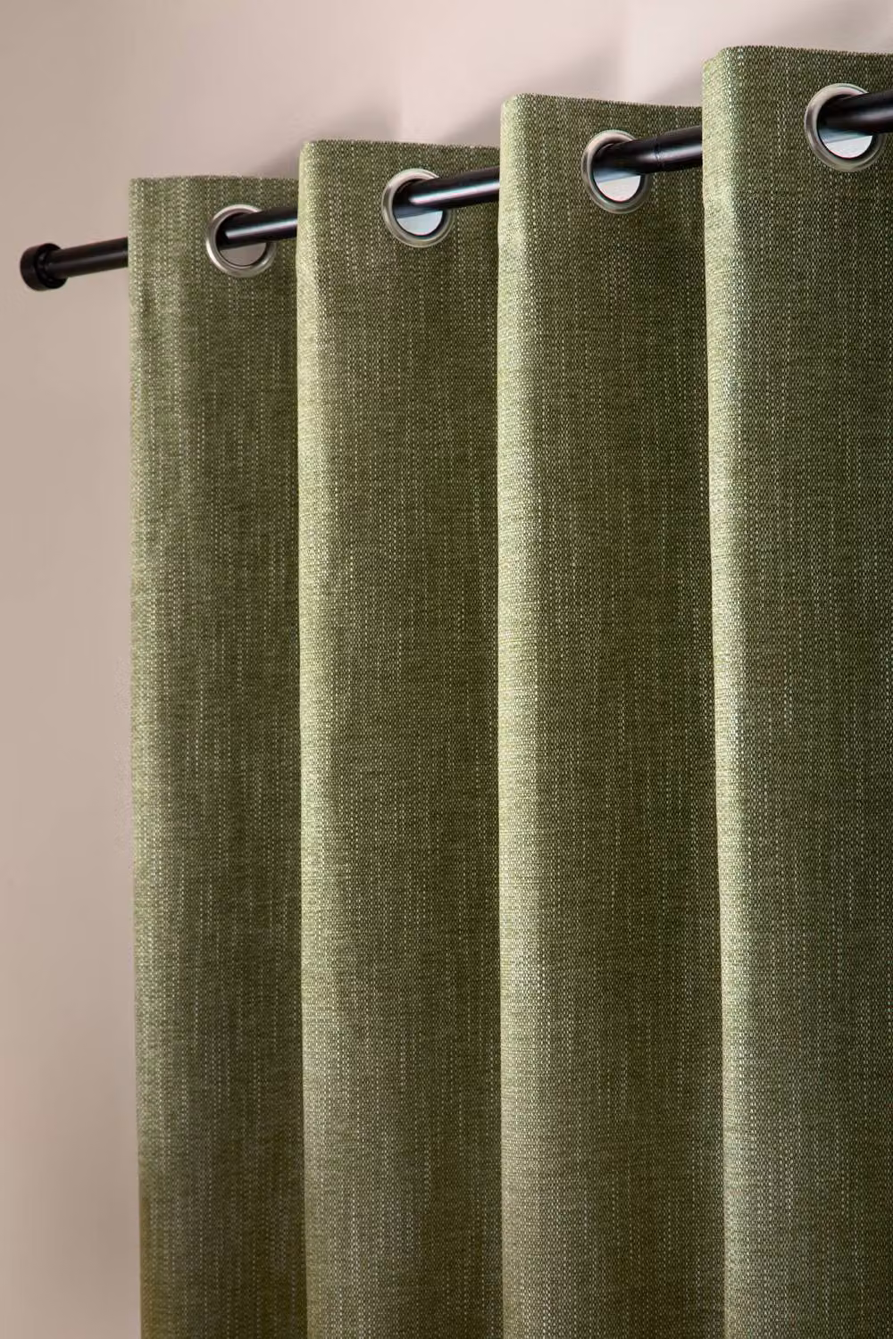Curtina Boucle Chenille Woven Blackout Eyelet Curtains in Green and Black, Width: 229 cm, Drop: 229 cm – 2