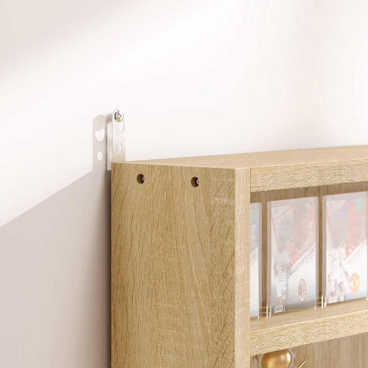 HOMCOM 5-Tier Wall Mounted Display Shelf Unit with Glass Doors and 4 Adjustable Shelves in Oak Brown, W: 80 cm, H: 60 cm, D: 60 cm – 3