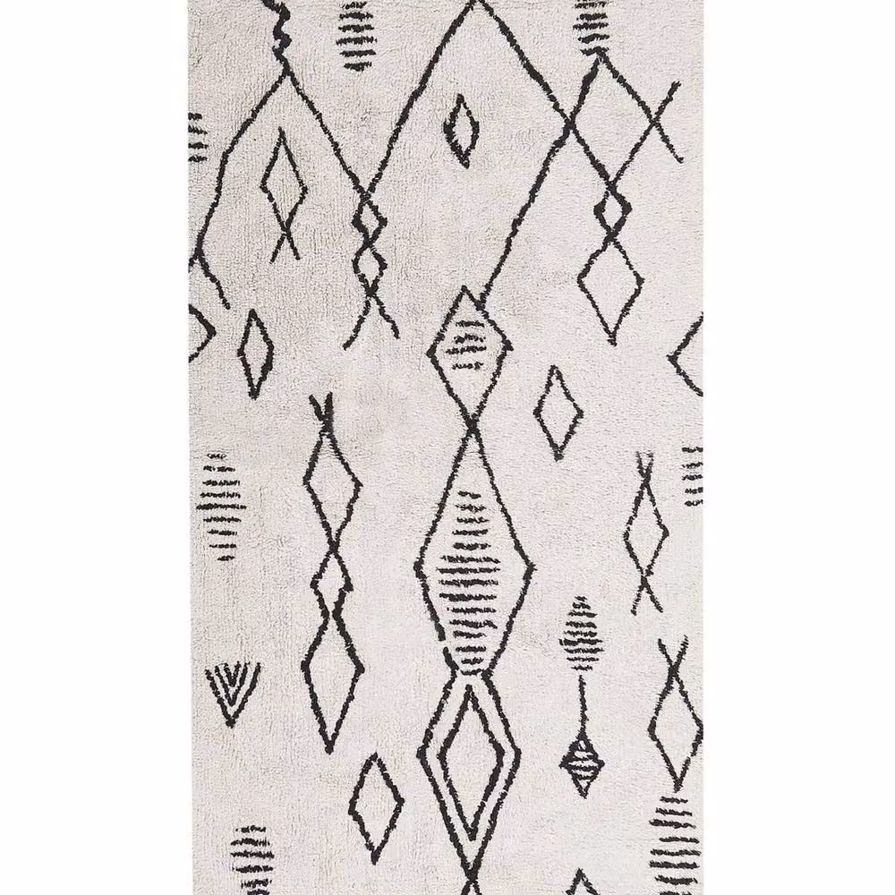 Wyld and Coco Heritage Geometric Cotton Tassel Rug in White and Black, W/D: 80 x 150 cm – 2