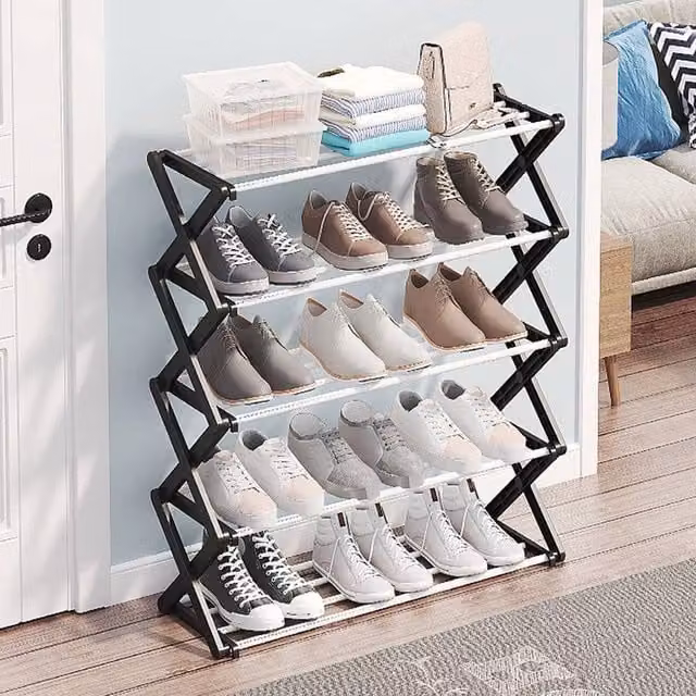 EONLION 5-Tier Bamboo Shoe Rack Stand in Black – 1