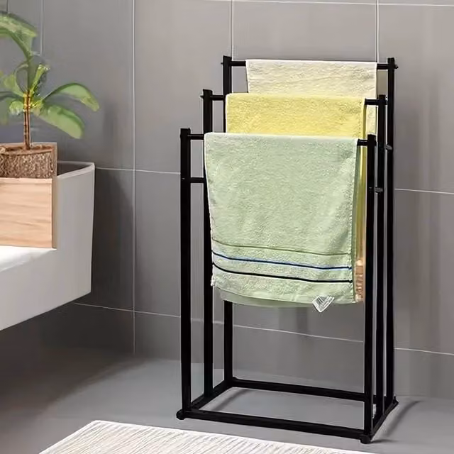 Havendro 3-Tier Freestanding Metal Bathroom Towel Rail Storage Rack, Black, W/D/H: 44 x 21 x 86 cm – 1