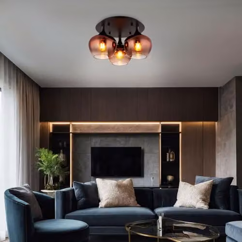 Globo Lighting Round Smoked Glass Ceiling Light in Black and Copper, Diameter: 45 cm, Height: 25.5 cm, 3x E27 – 2