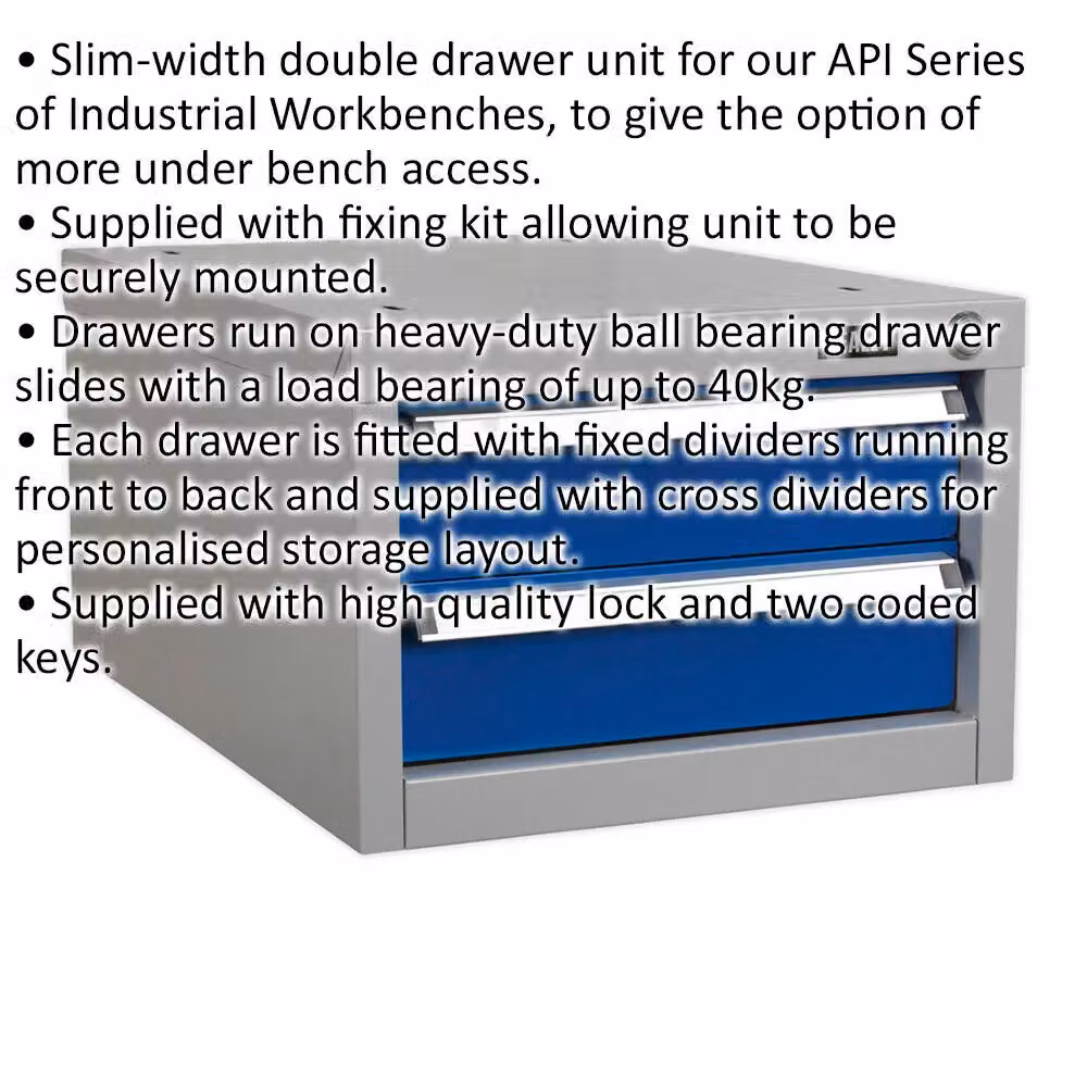 Loops Double Slim Drawer Unit in Blue and Multicolour, Lockable and Wall-Mountable, Compatible with ys02557, ys02560 and ys02562 Industrial Workbenches – 2
