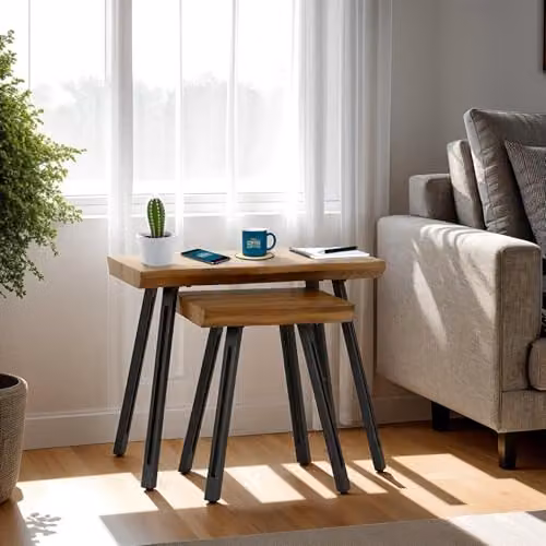 Seconique Quebec Wave Edge Nest of Tables in Brown and Black with Wood and Metal Finish – 2