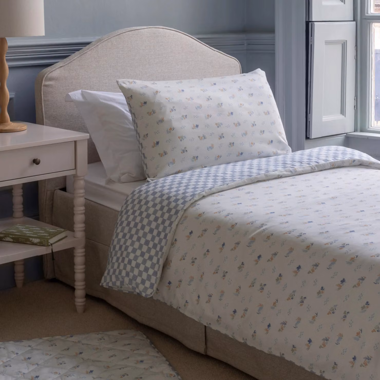 Avery Row Organic Cotton Single Bedding Set, Blue and White Checked Nautical Design, Duvet Cover 140 x 200 cm and Pillowcase 50 x 75 cm – 3