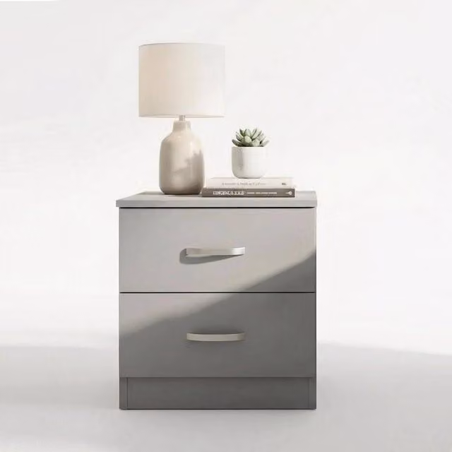KORVIXA Metal Bedside Cabinet with 2 Drawers in Grey and Silver