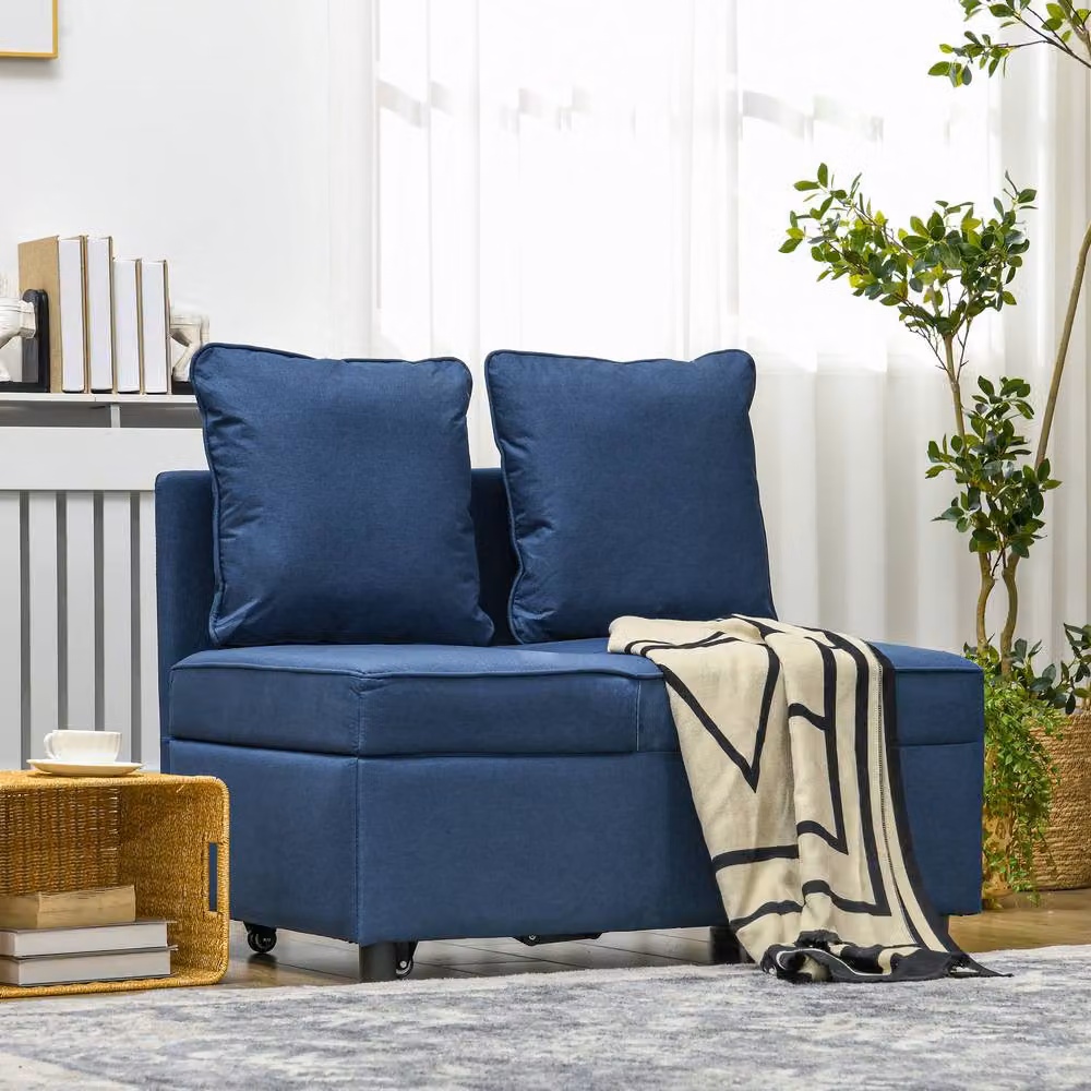 STILVORA 3-in-1 Blue Fabric Click-Clack Sofa Bed with Solid Wood Frame – 3