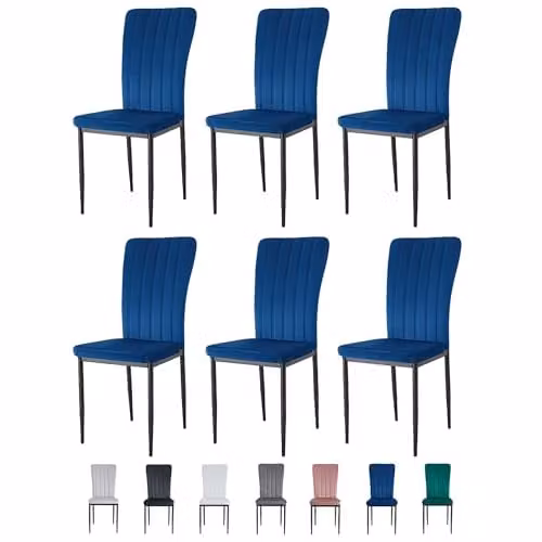 mcc direct Elle Set of 6 Velvet High Back Dining Chairs with Metal Legs in Light Blue – 1