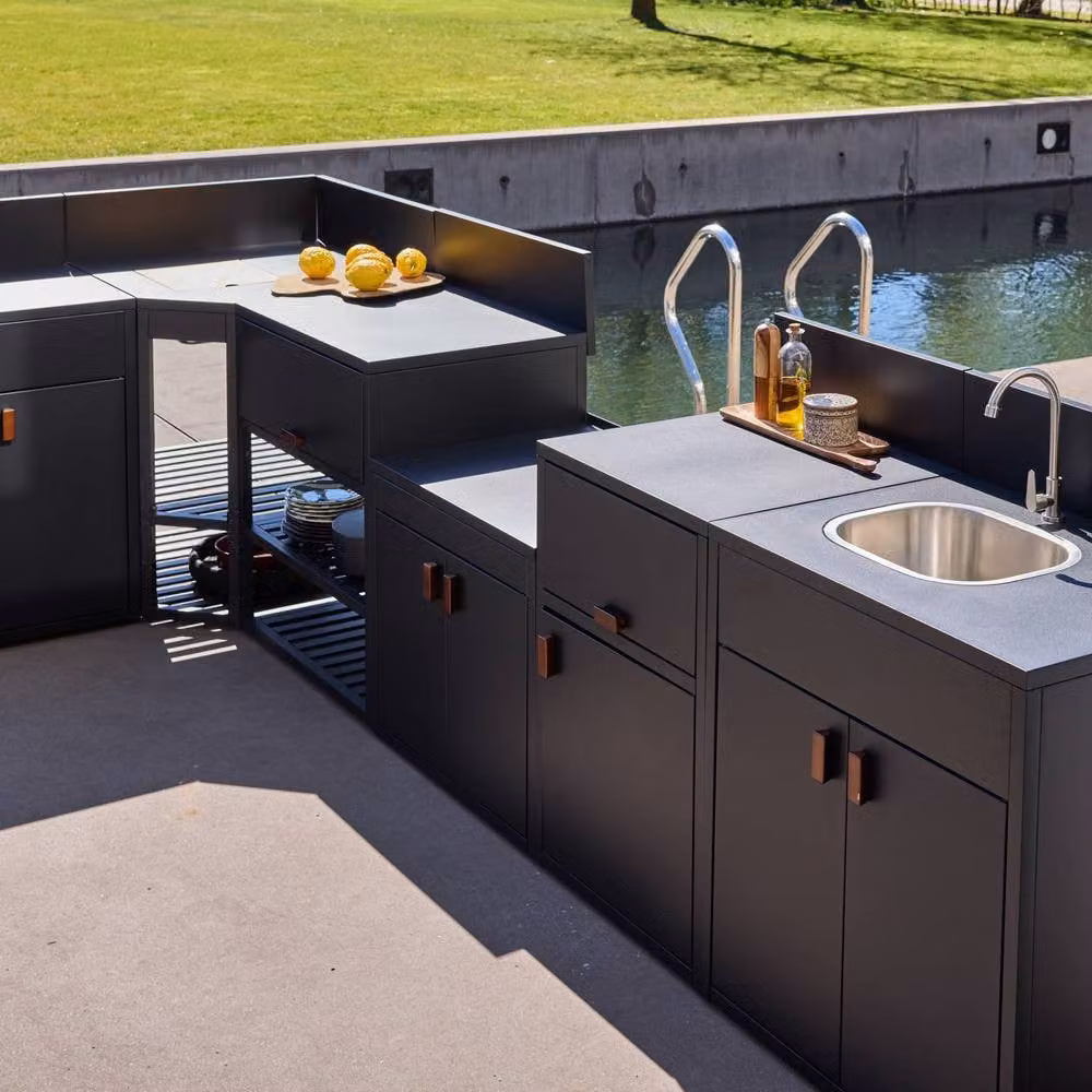 sweeek Modern Outdoor Kitchen with 6 Steel Modules in Black, W/D/H: 225 x 82.5 x 110 cm – 5