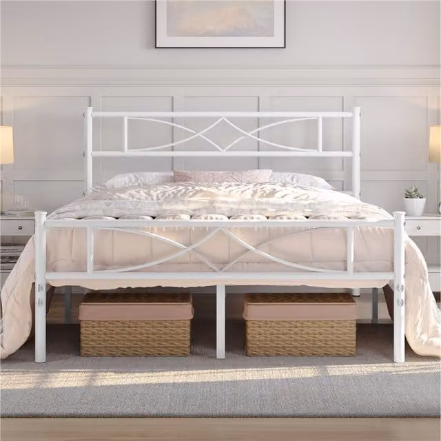 Yaheetech Metal Bed Frame in White, 180 x 200 cm