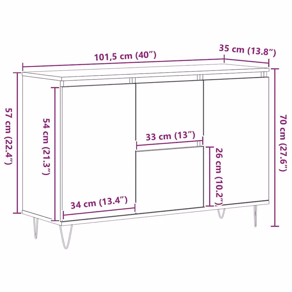 Berkfield Home Sonoma Grey Sideboard in Engineered Wood, W/D/H: 104 x 35 x 70 cm – 3