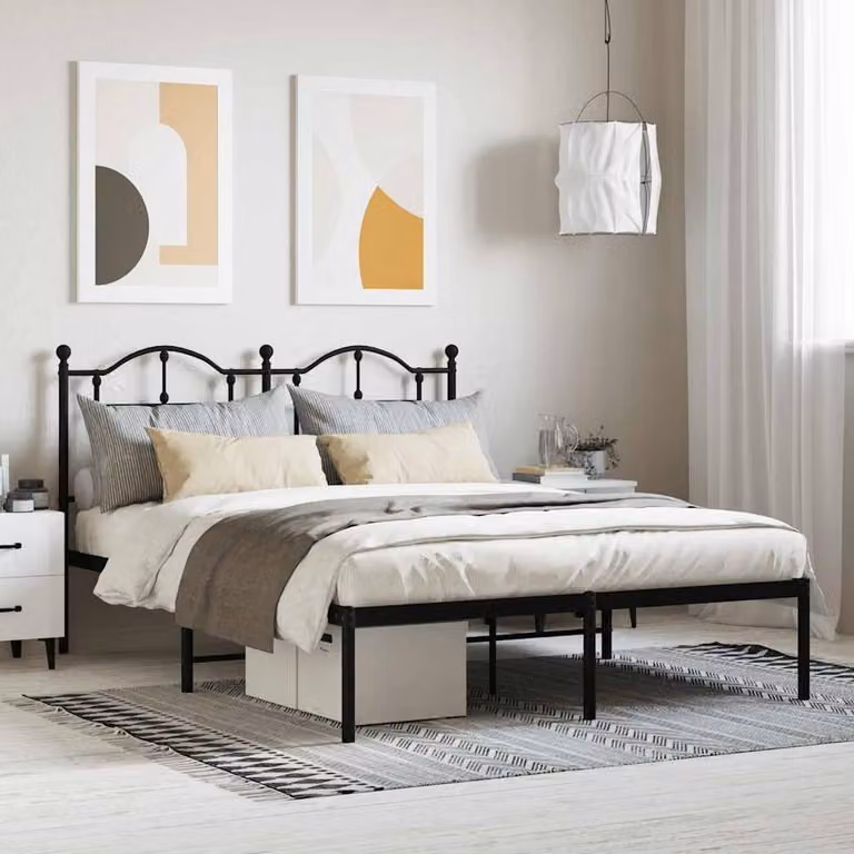 Berkfield Home Metal Bed Frame with Headboard, Black, W/D/H: 140 x 190 cm