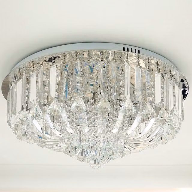Genuine K9 Crystal Round Flush Ceiling Light in Chrome and White, Diameter: 50 cm