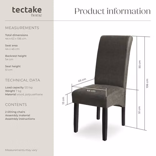 tectake Set of 2 Modern Dining Chairs with Synthetic Leather and Wood Legs in Grey – 3