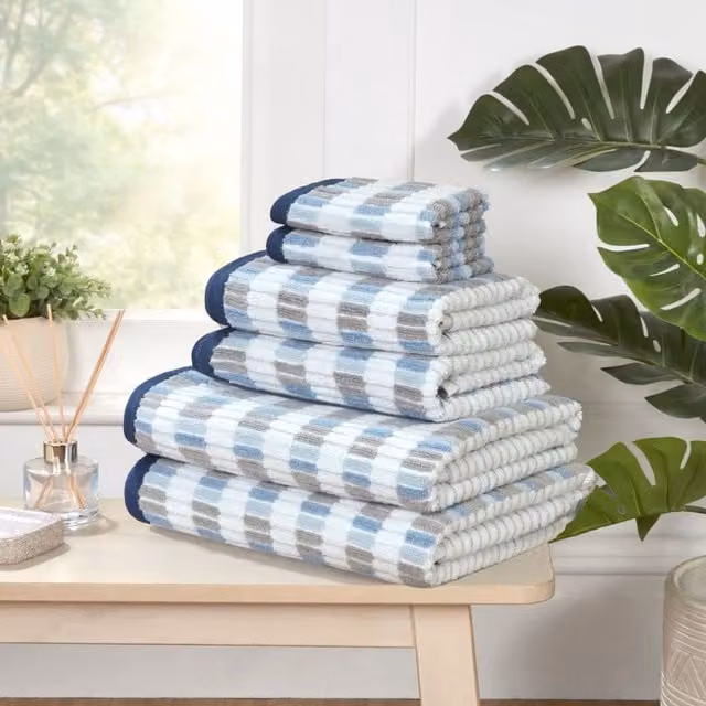 Rapport Home Santa Cruz 6 Piece Blue Checked Cotton Towel Set