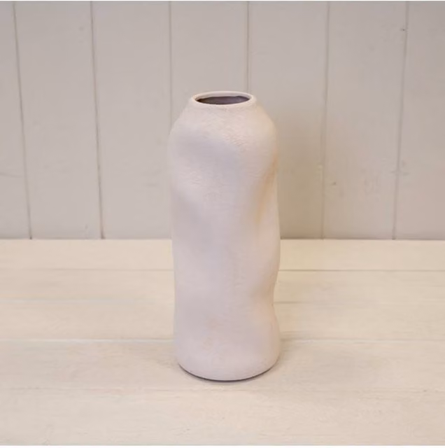 KDMD White Tall Sculptured Textured Ceramic Vase
