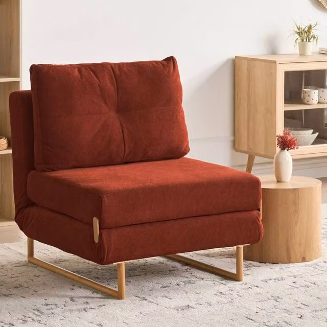 Wyld and Coco Red Fabric 5-Position Reclining Compact Sofa Bed with Metal Frame – 1