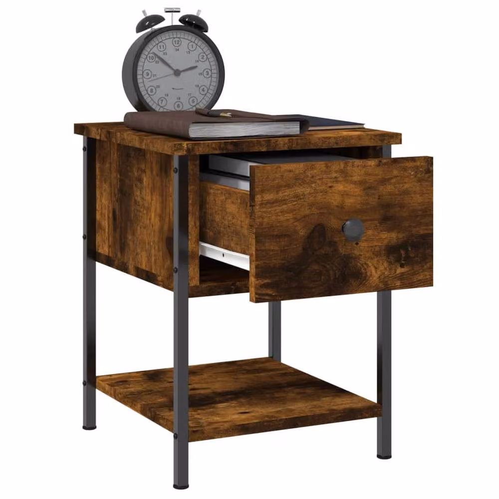 Berkfield Home Elegant Bedside Table in Smoked Oak Brown, W/D/H: 34 x 35.5 x 45 cm – 4