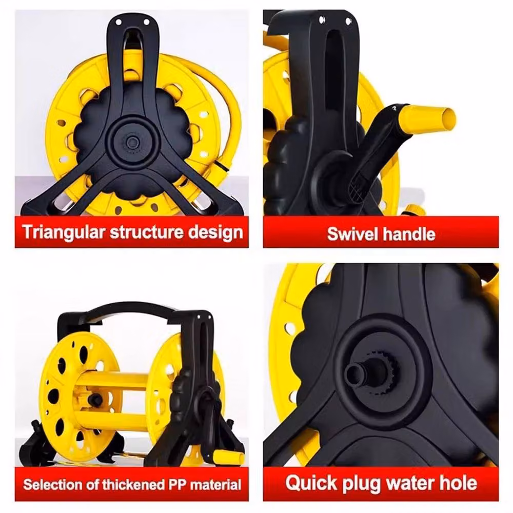 VOGREX Freestanding Garden Watering Hose Reel Winder in Yellow – 4