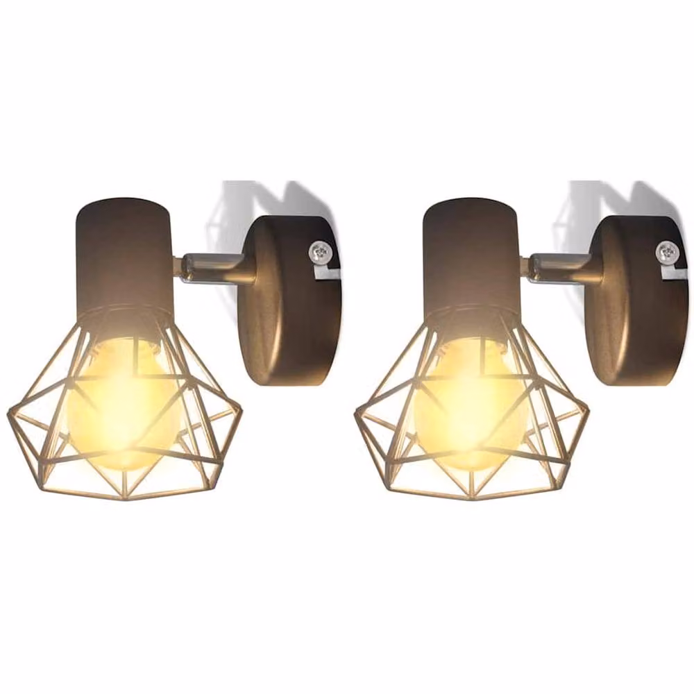 Berkfield Home Black Industrial Style Metal Wire Frame Wall Sconce with Warm White LED Filament Bulb – 2