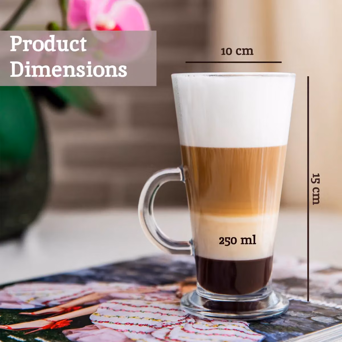 Orsina Set of 4 Tapered Latte Glasses with Rounded Handles, Transparent – 2