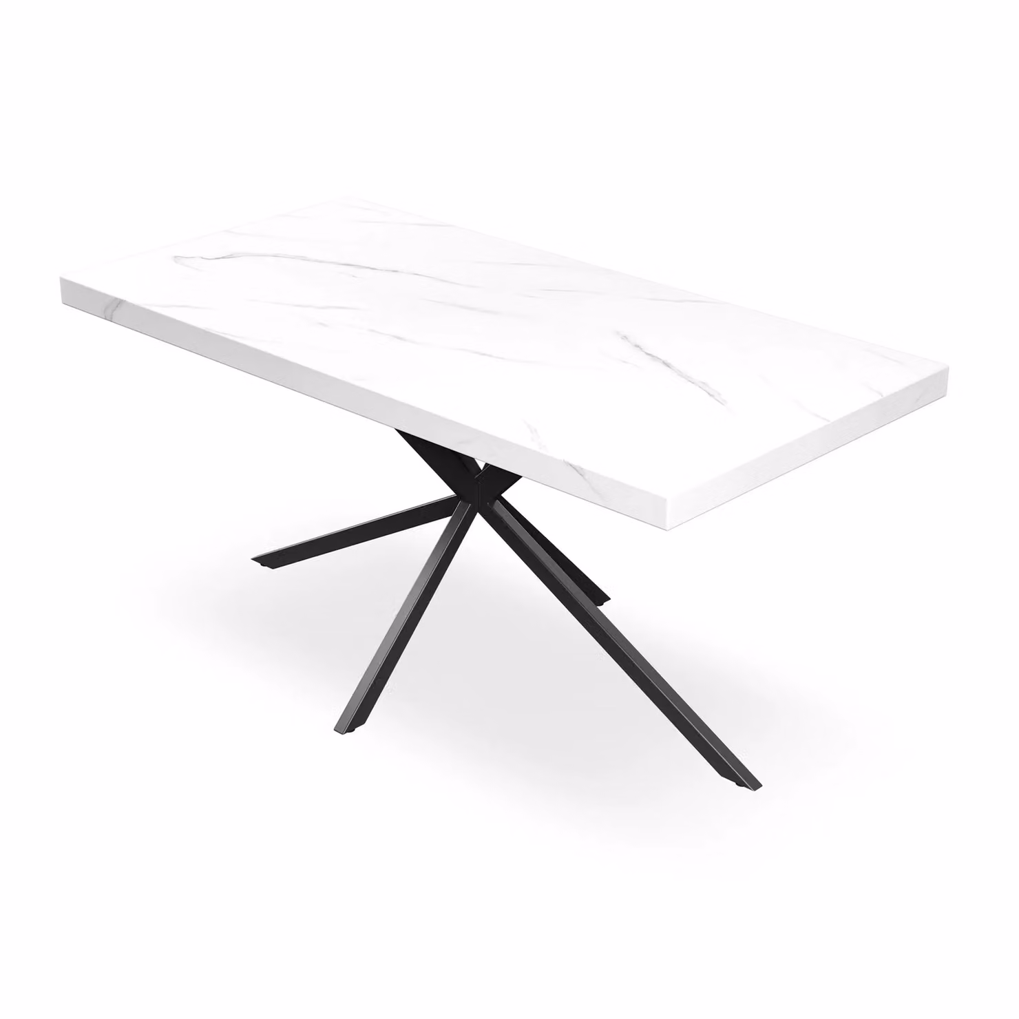 More4Homes Donni Dining Table and 6 Monza Linen Dining Chairs Set, White Marble Effect Table Top with Black Legs and Charcoal Chairs – 2