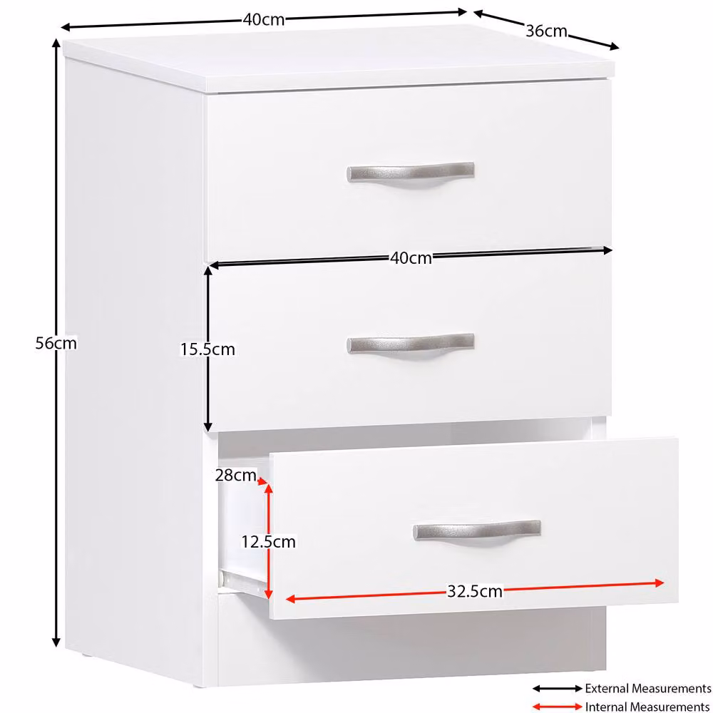 HD Designs Riano 4 Piece Modern White Bedroom Set with 3 Drawer Bedside and 5 Drawer Chest – 2