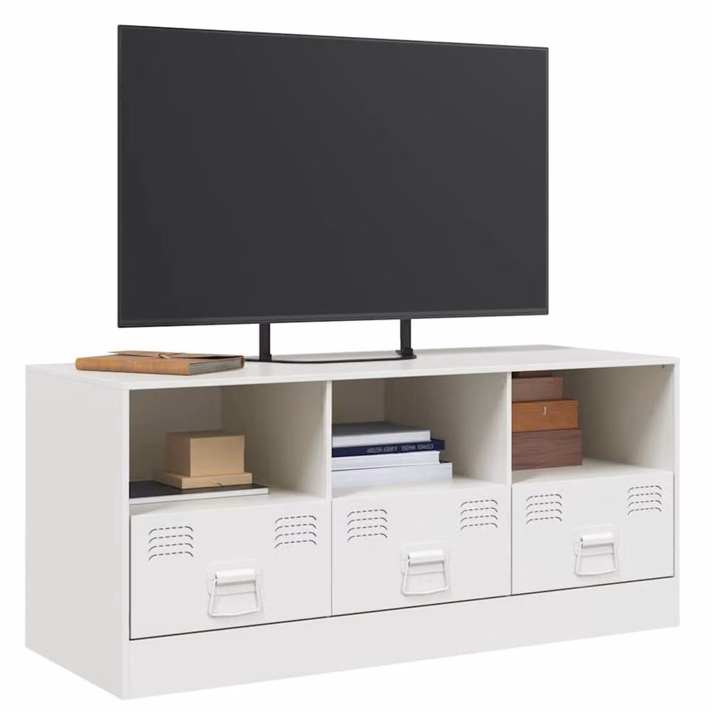 Berkfield Home White Metal TV Cabinet W: 99 cm, D: 39 cm, H: 44 cm – 4