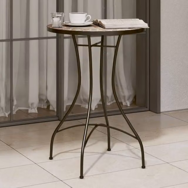 Berkfield Home Mosaic Bistro Table in Terracotta, White and Orange Ceramic and Metal, W: 50 cm, D: 70 cm – 1