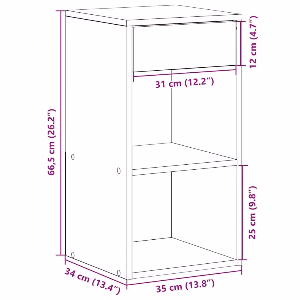 Berkfield Home Bedside Cabinet with Drawer in Black Oak, W/D/H: 35 x 34 x 66.5 cm – 7