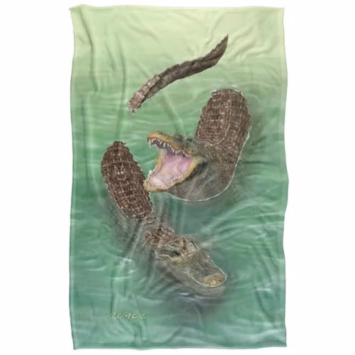 JQ Licensing Royce Mcclure Swamp Alligators Silky Touch Super Soft Fleece Throw Blanket, Green, W/D/H: 91 x 147 cm – 1