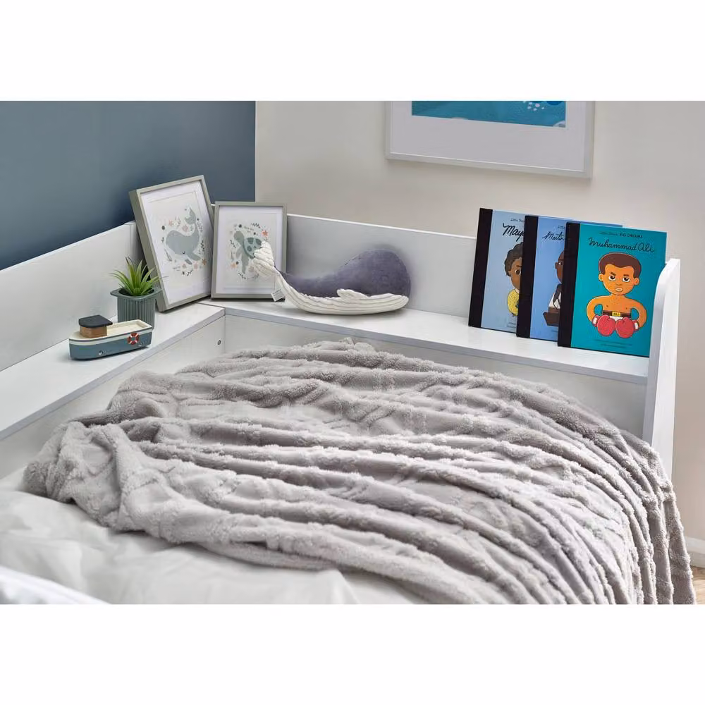 Cheshire Poplar Modern Single Daybed in White with Drawers and Bedside Shelf, W/D/H: 90 x 200 cm – 3