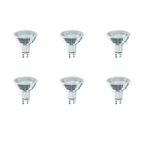 SYLVANIA RefLED Superia RT ES50 LED GU10 Spotlight Bulb, 5W (60W Equivalent), 475 Lumens, Cool White 4000K, Clear, Pack of 6