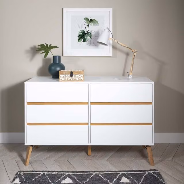 Otto 6 Drawer Chest of Drawers in White and Grey Pine Wood