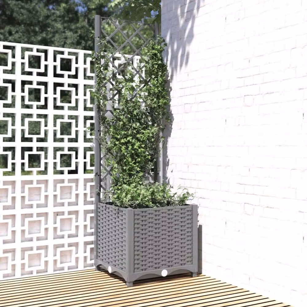 Berkfield Home Garden Planter with Trellis and Climber Tub, Grey, W/D/H: 40 x 40 x 136 cm – 2