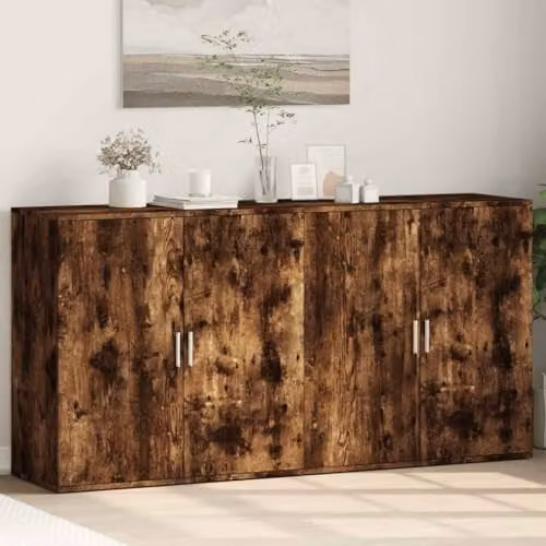 vidaXL Set of 2 Modern Smoked Oak Sideboards in Brown, W/D/H: 79 x 38 x 80 cm – 2