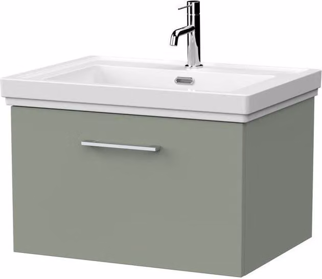 Balterley Pershall Modern 1 Drawer Vanity Unit and Fireclay Basin in Reed Green, Width: 60 cm – 1