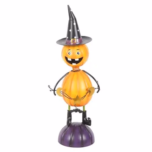 Something Different Wholesale Orange Metal Pumpkin Man Halloween Ornament, Rustic Autumn Tabletop Decoration