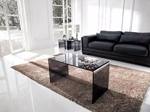 Thats Furniture Modena Set of 3 Black Glass Nest of Tables, W: 86 cm, D: 46 cm, H: 38 cm – 2