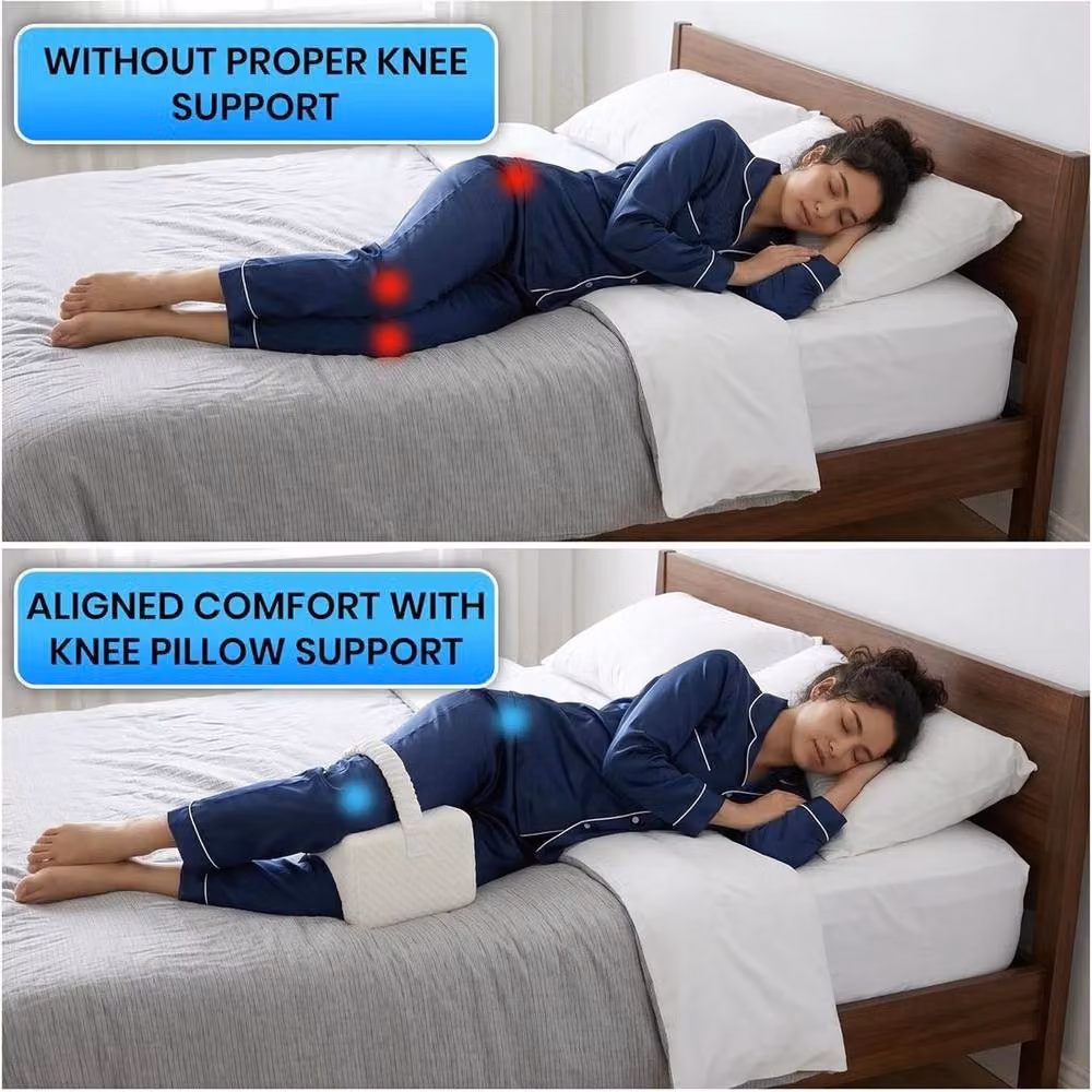 Kelvenix Contoured Memory Foam Side Sleeper Pillow for Hip and Knee Joint Pain in Beige – 3