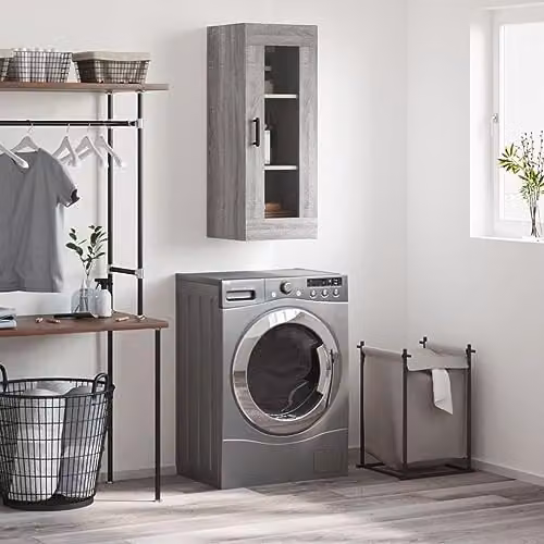 vidaXL Wall Mounted Cabinet with Glass Doors, Grey, W/D/H: 34.5 x 34.0 x 90.0 cm – 2