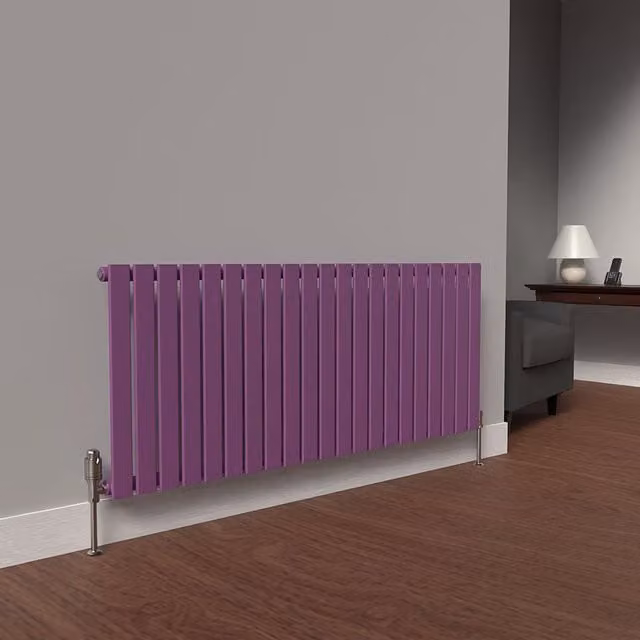 Lux Heat Flat Horizontal Coloured Radiator in Pretty Plum Purple, W: 147.0 cm, H: 60.0 cm