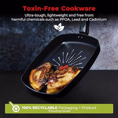 Tower T700307 SmartStart Classic 26cm Aluminium Non-Stick Grill Pan, Black – 5