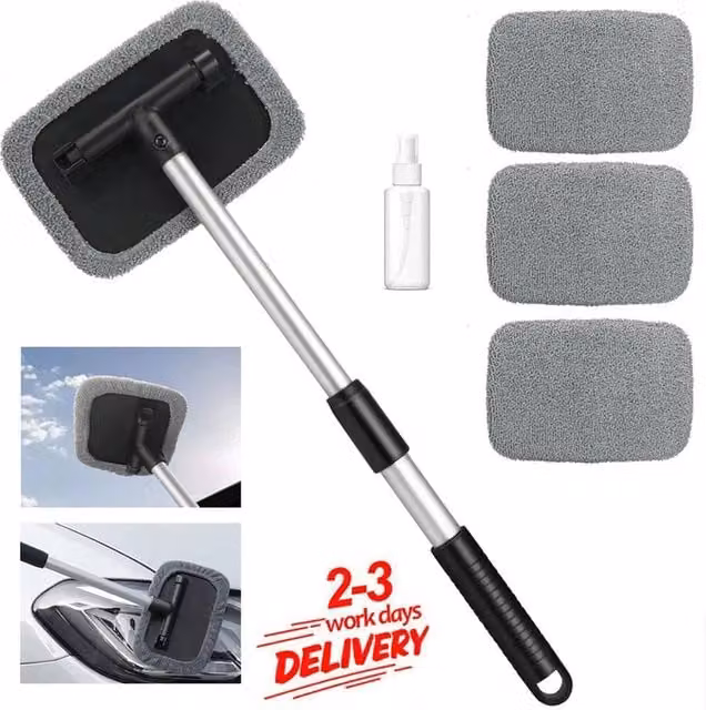 NESTLUNE 2-in-1 Bathroom Mop and Shower Scrubber with Telescopic Handle and Microfibre for Tub, Tile and Glass, Grey, W: 100 cm, D: 15 cm