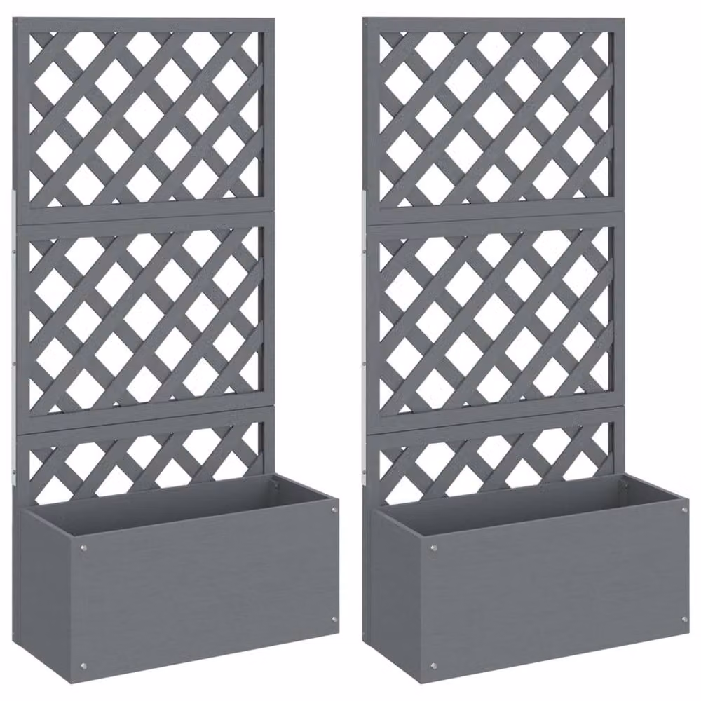 Berkfield Home Trellis Planters, 2 Pack, Grey WPC, W: 65 cm, D: 33 cm, H: 135 cm – 3