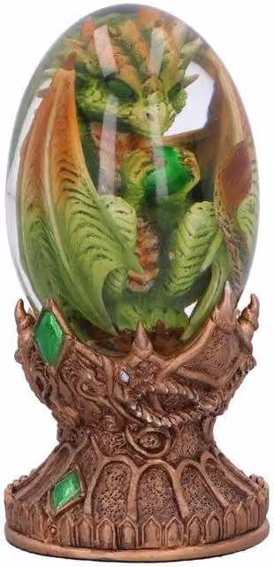 Nemesis Now Elemental Dragonlings Earth Green and Silver in a Transparent Oval Egg, Height: 12 cm
